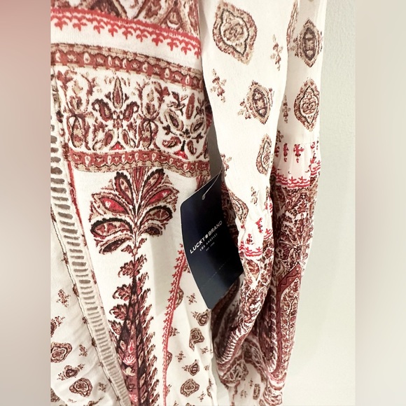 NWT Lucky Brand Border Print Peasant Top Orange Size Small - Picture 8 of 9